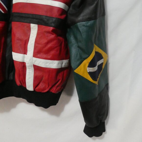 Vintage | Men’s Black Leather International Flag Bomber Jacket | xxl - Picture 14 of 14